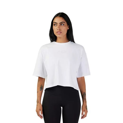 Camiseta Fox Premium Wordmark Crop para Mujer – Estilo y Comodidad en un Diseño Moderno 🔥 Blanco