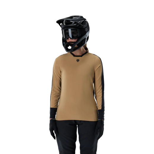🔥 Camiseta Técnica Fox Defend Thermal Mujer – Rendimiento y Calidez para MTB (Marrón Azúcar) 🖤