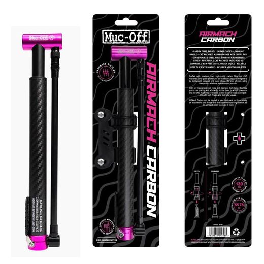 Mini Hinchador Muc-Off AirMach Presta/Standard | Bomba de Mano Ultraligera de Carbono para Ciclismo MTB y Ruta