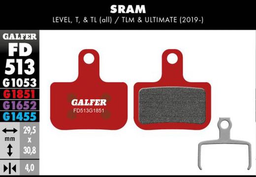 Pastillas De Freno Galfer Color Rojo Advance Sram Level T, Tl